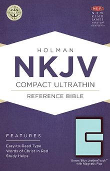 NKJV Compact Ultrathin Bible, Brown/Blue LeatherTouch with Magnetic Flap