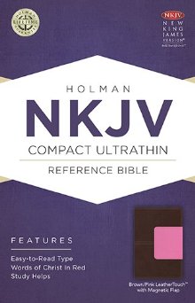 NKJV Compact Ultrathin Bible, Pink/Brown LeatherTouch with Magnetic Flap *Scratch & Dent*