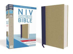 NIV, Thinline Bible, Large Print, Cloth over Board, Blue/Tan, Red Letter Edition, Comfort Print