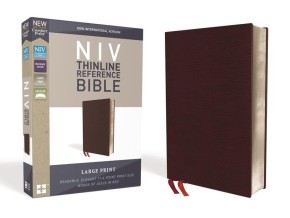 NIV, Thinline Reference Bible, Large Print, Bonded Leather, Burgundy, Red Letter, Comfort Print