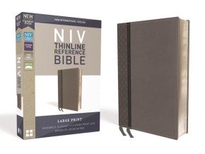 NIV, Thinline Reference Bible, Large Print, Leathersoft, Gray, Red Letter, Comfort Print