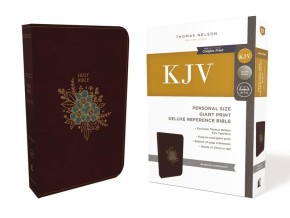 KJV, Deluxe Reference Bible, Personal Size Giant Print, Leathersoft, Burgundy, Red Letter Edition, Comfort Print
