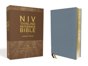 NIV, Thinline Reference Bible, Large Print, Genuine Leather, Buffalo, Blue, Red Letter, Art Gilded Edges, Comfort Print *Scratch & Dent*