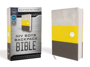 NIV, Boys' Backpack Bible, Compact, Leathersoft, Yellow/Gray, Red Letter, Comfort Print *Scratch & Dent*