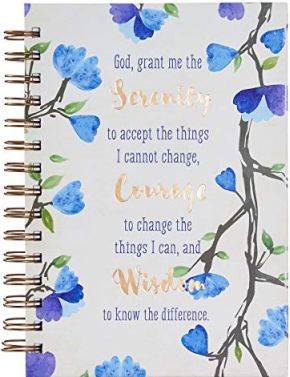 Christian Art Gifts Large Hardcover Notebook/Journal | Serenity Prayer Blue Flowers