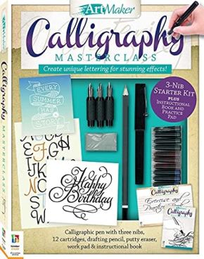 Art Maker Calligraphy Masterclass Kit-3 Nib Starter Kit plus Instructional Book and Practice Pad